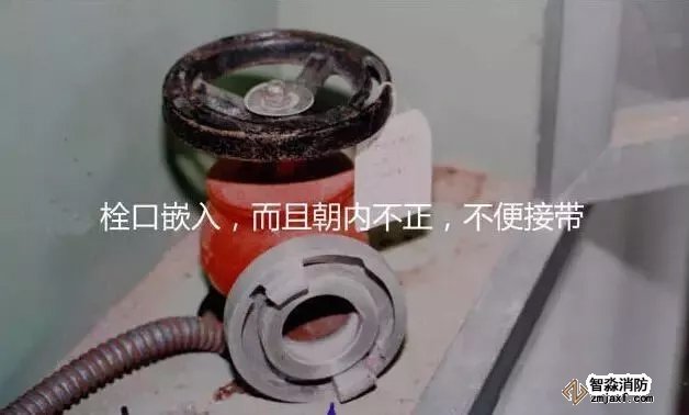 消火栓栓口嵌入，而且朝內(nèi)不正，